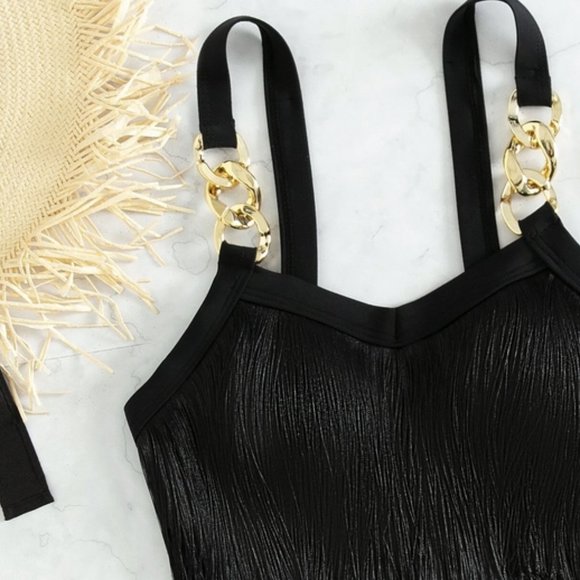 black Fringe with mesh detailed One Piece Swimsuit - Picture 5 of 7